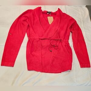 Verabendi Red Wrap Cardigan Shawl Collar Ties at Waist Ladies Sz S